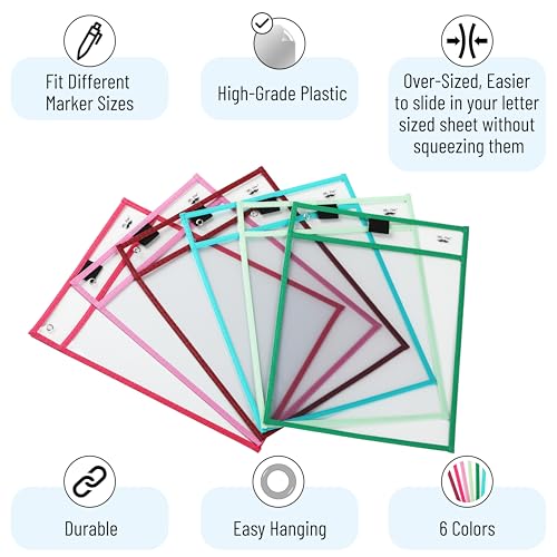 Mr. Pen- Reusable Dry Erase Pocket Sleeves, 10" x 14", 6 Pack, Mint Melody | Clear Plastic Paper Sleeves, Ticket Holders, Clear Plastic Sheet Protectors, Teacher, School, Classroom Supplies - color: Mint Melody, size: 6 Pack