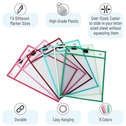 Mr. Pen- Reusable Dry Erase Pocket Sleeves, 10" x 14", 6 Pack, Mint Melody | Clear Plastic Paper Sleeves, Ticket Holders, Clear Plastic Sheet Protectors, Teacher, School, Classroom Supplies - color: Mint Melody, size: 6 Pack