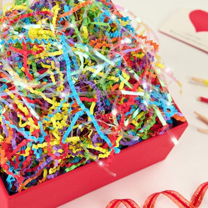 PAPER FAIR Iridescent Rainbow Easter Grass Crinkle Cut Paper, 5OZ Raffia Tissue Paper Filler Shred Strand Craft Bedding Cushion, Anniversary, Back to School, Birthday for Gift Basket Boxes - color: Iridescent Rainbow