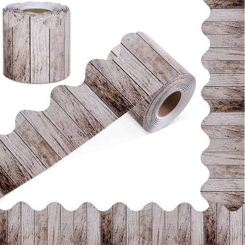 Aodaer 65.5 Feet Dark Wood Bulletin Board Borders Rustic Wood Scalloped Border Trims Back to School Bulletin Board Decorations for School Classroom Wall Decor - style: Dark Wood
