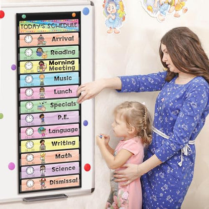 ABCxGOOD Daily Schedule Pocket Chart, Toddler Schedule Chart, 13+1 Pocket, with 21 Dry-Erase Reusable Cards Classroom Must Haves Pocket Chart - color: Black