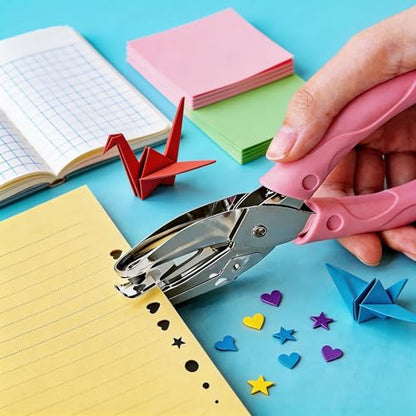 2 Pack Handheld Hole Punch Set - Heart and Star Shape Single Hole Puncher, 1/4 Inch Craft Punch with Soft Grip & Storage for Scrapbooking, Card Making, Gift Wrapping (Pink, Multi-Shape Kit) - color: Star+Heart