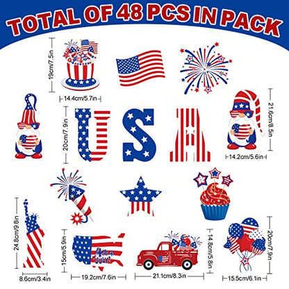 Whaline 4th of July Cut-Outs Patriotic USA Red Blue White Star Stripe Gnome Cut Outs 250th Anniversary Party Paper Cut-Outs for Independence Day Classroom Bulletin Board Decor, 48Pcs