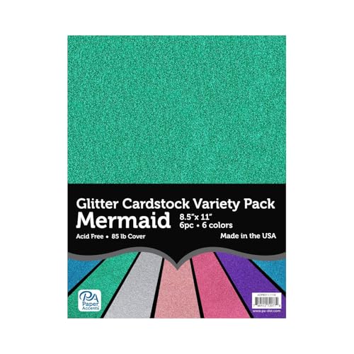 Accent Design Paper Accents Variety Pack, Glitter Cardstock, Mermaid, 8.5x11 Inch, 6 Pack, Iridescent Glitter Cardstock, Scrapbooking, Cards, and Party Decor