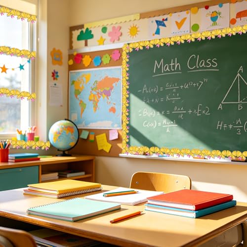 82Ft Back to School Bulletin Board Border, 1 Roll Pencil & Bow Pattern Trim Border Non-Stick Border Roll for School Opening Chalkboard Bulletin Board Classroom Wall Window Door Decor