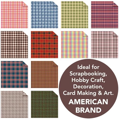 Plaid Tartan Flannel 12x12 in Double Sided Paper Pad Pack Scrapbook Cardstock Decorative Paper - 36 Sheets - for Boys Card Making Origami Decorative Scrapbooking Supplies