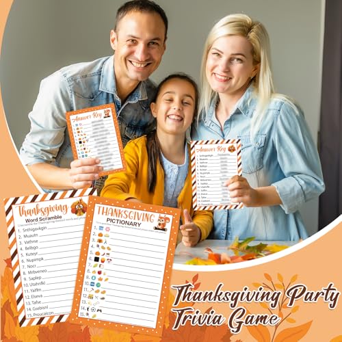 COCHIE 30 Players Thanksgiving Games for Family Party Adults Office Large Groups, Words Pictionary Game, Riddle Games, Word Scramble Game Fall Classroom Activities with Answer Key (Thanksgiving A) - style: Thanksgiving A