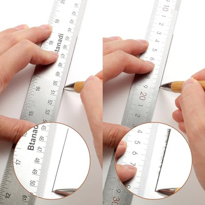 36 Inch Metal Ruler, Stainless Steel Straight Edge Ruler with Cork Backing, Non-Slip Imperial & Metric Measuring Tool for School, Office, Woodworking, Drafting - style: 36"Single