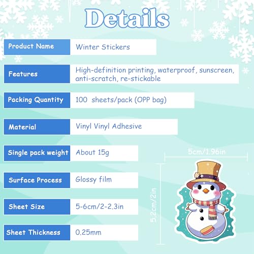 OHOME Winter Stickers | 100 PCS Snowflake Stickers for Kids - Vinyl Winter Games Toys Gifts Activities Party Favors Supplies - Snowman Crafts Bulk for Classroom Home - style: Winter