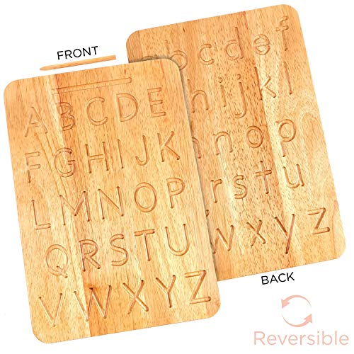 Montessori & Me Wood Alphabet Tracing Board Montessori Letters - Wooden Large Print Letters for Toddler to Preschool - Reversible Uppercase and Lowercase