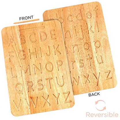 Montessori & Me Wood Alphabet Tracing Board Montessori Letters - Wooden Large Print Letters for Toddler to Preschool - Reversible Uppercase and Lowercase