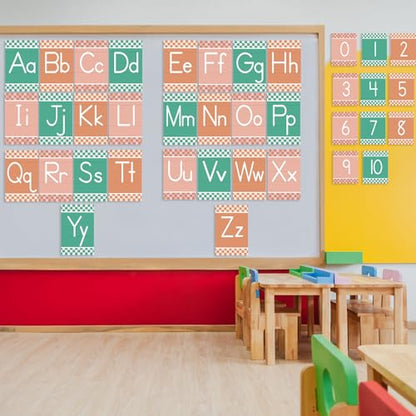 Gilprop 37 Pcs Bulletin Board Letters Educational Posters Alphabet Posters and 0-10 Number Classroom ABC Wall Decor for Kindergarten Toddler Teacher(Checkered) - style: Checkered