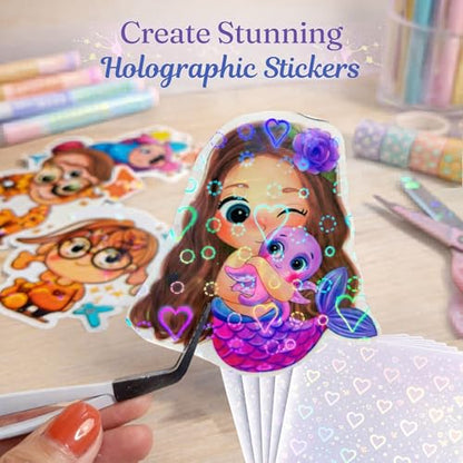 Bleidruck 25 Sheets 8.25x11.7 Inches Hearts Holographic Premium Cold Laminated Film Glitter Holographic Overlay Laminating Self Adhesive Film - style: Hearts