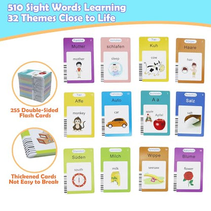 MAYAPHILOS German and English Bilingual Pocket Speech with 510 Sight Words, German Language Learning Toys for Kids, Audible Talking Flashcards, Toddlers' Sensory Preschool Educational Birthday Gifts - size: 510 Words German and English