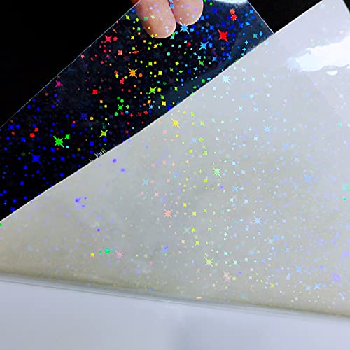 25 Sheets Stars Holographic Clear Vinyl Cold Laminated Film Holographic Overlay 8.25x11.7 Inches Adhesive Vinyl for Stickers - style: Stars