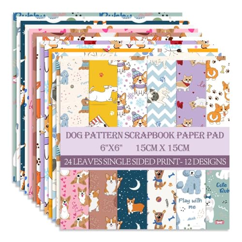 6x6” 160gsm cardstock Single Sided Scrapbooking 24 Papers Pad vintage decoupage scrapbook kit patterned paper junk journal supplies journaling supply scrap paper crafting Dog - color: 24sheets-dog