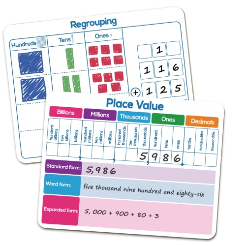 Dry Erase Place Value Whiteboard,9" x 12" Double Sided Dry Erase Boards for Kids for Teaching Place Values from Billions to Decimal Numbers,Math Manipulatives White Board for Students - style: Place Value