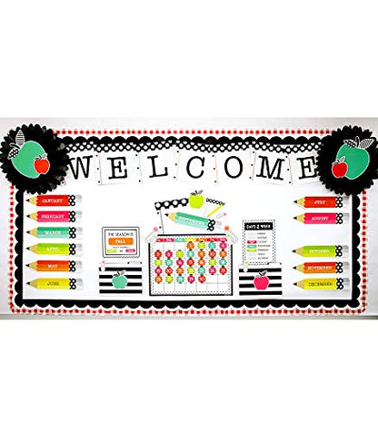 Schoolgirl Style Black, White & Stylish Brights Calendar Bulletin Board Set, Boho Monthly Wall Calendar With Numbers, Birthdays, Boho Decor, Weather and Days of the Week Chart, Classroom Decor (89 pc) - size: Large (Pack of 2)