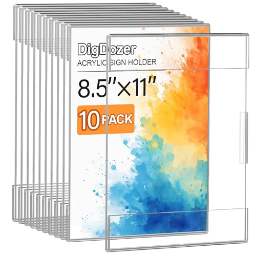 10 Pcs Acrylic Sign Holder 8.5 x 11, Dual-Purpose Wall Mount Sign Holders with Adhesive, Clear Plastic Frames Paper Display Sign Holders for Office, Store, Restaurant - Horizontal or Vertical - size: 10PCS