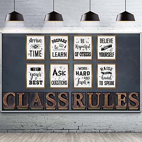 DUAIAI Classroom Decorations, 18 Pieces Bulletin Board Posters for Classroom Decor, CLASS RULES Sign for School Teacher Supplies - color: White Class Rules