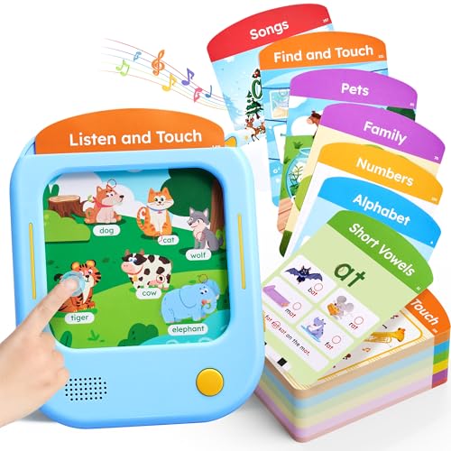 JoyCat Kids Learning Tablet, Phonics Talking Flash Cards, Learn to Read with 156 Pages, 40+ Themes, 600+ Words, 100+ Interactive Games, Screen-Free Toddler Learning Toys Gifts for 2-6 Year Old - style: Blue:English-Early Learning