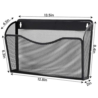 Gawerk 3 Pack Wall File Organizer, Mesh Wall File Pocket Mail Organizer Hanging Metal Vertical Wall Mounted File Holder for Office/Home - size: 3 Pack Wall Mounted
