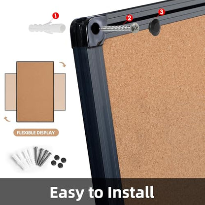 Extra Large Cork Bulletin Board 60" X 36", Black Aluminum Framed 5'x3' Corkboard for Wall, Wall Mounted Notice Pin Board with 18 Push Pins for School, Home & Office - size: 60" x 36"