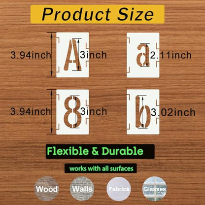 3 Inch Alphabet Letter Stencils, 66 Pcs Reusable Plastic Letter Number Symbol Interlocking Drawing Template Kit for Painting on Wood, Wall, Glass, Fabric, Signage, Door Porch - size: 3 Inch