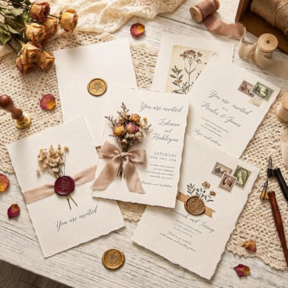 50 Sheets Deckled Edge Paper, 160 GSM Handmade Paper Rough/Textured Watercolor Paper for Wedding Invitations, Cards, Crafts(7x10 Inch) - size: 7x10 Inch