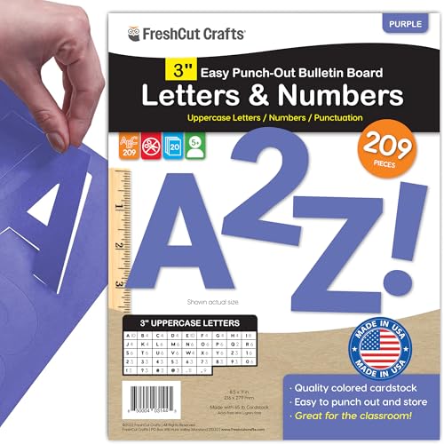 209 Pcs 3" Purple Precut Letters & Numbers - Capital, Numbers, Punctuation - US Made Card Stock for Poster, Bulletin Board, Classroom - color: Purple