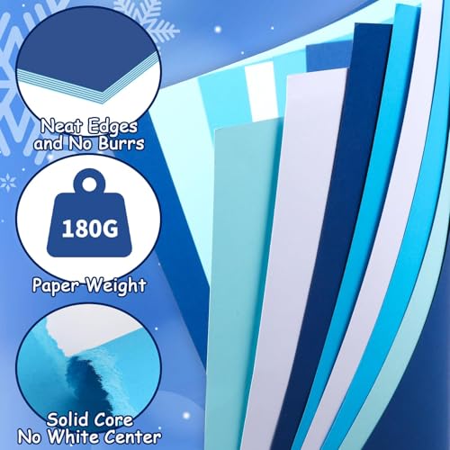 JULBEAR 30 Sheets Blue Cardstock, 8.5 x 11 Inch 180g Winter Navy Colored Cardstock Blue Construction Pastel Paper Kids Adults Winter Christmas DIY Arts Crafts Copy for School Office Home Supplies - style: Winter Style