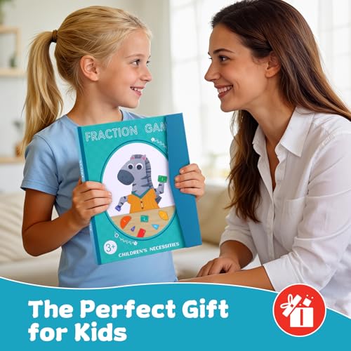 Magnetic Fraction Educational Puzzle, Magnetic Fraction Demonstration Book, Fraction Tiles & Circles, Montessori Math Manipulatives for Elementary School, Fraction Learning Toys for Kids - color: Zebra