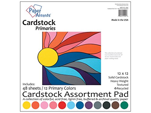 Paper Accents 12x12 Cardstock Pad, Primary Assortment, 48 Sheets, Heavyweight Textured Solid Core Paper, Scrapbooking, Card Making, Crafts, DIY Projects, School Supplies, Art Projects - color: Primary