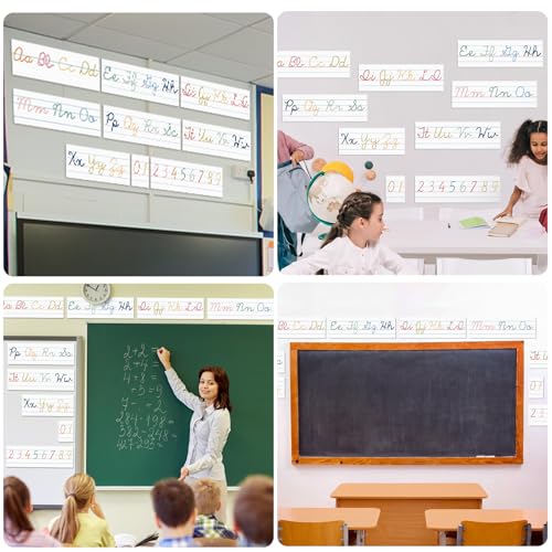 Set of 9 Cursive Writing Bulletin Board Cursive Alphabet Wall Strip for Teacher Supplies, Classroom Teaching Tool, Homeschooling, Kids Education(Colorful) - style: Colorful