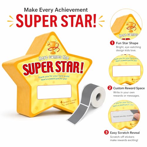 Star Scratch Off Cards, 50 Yellow Cards with 50 Scratch Films | Yellow-Edge Star Cardstock Scratch Cards For Prize Reveals, Reward Charts, Party Picks, Event Games, And Custom Notes