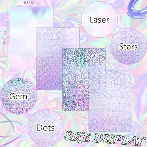 Kosiz 100 Sheets Metallic Holographic Card Stock Shiny Glitter Cardstock Iridescent Mirror Paper 8.5 x 11'' 250 GSM Thick Mixed Color Foil Paper for Scrapbook Letter Poster Craft(Purple) - color: Purple