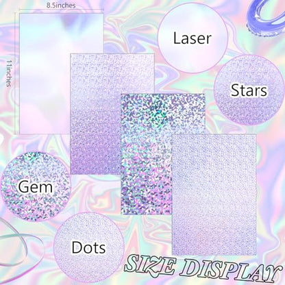 Kosiz 100 Sheets Metallic Holographic Card Stock Shiny Glitter Cardstock Iridescent Mirror Paper 8.5 x 11'' 250 GSM Thick Mixed Color Foil Paper for Scrapbook Letter Poster Craft(Purple) - color: Purple
