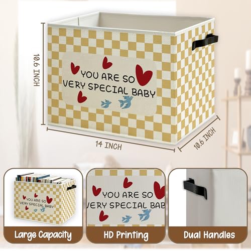 Inspirational Kids Foldable Storage Bins Box with Handles, You Are So Very Special Baby Checkered Collapsible Foldable Basket Organizer for Boys Girls Bedroom Bathroom Playroom Clothes Books - color: kid-16