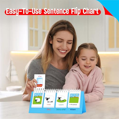 Sentence Flip Charts, 80 Double Sided Cards 40 Sentences, Learn Parts of Speech Who/What/Where Sentence Building Freestanding Flip Chart Educational Tool for Preschool Kindergarten 1st 2nd Grade - style: Sentence-C