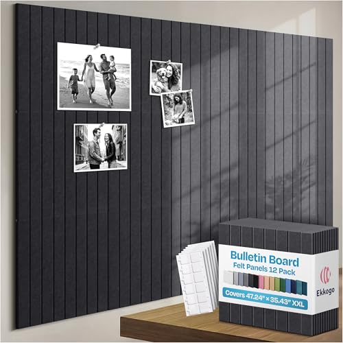X-Large Cork Board Alternative 12-Pack Felt Bulletin Board Thick and Decorative Pin Board for Home Office Walls 47.24 x 35.43 Inches with 72 Adhesive Tabs - [Dark Gray] - color: Dark Gray