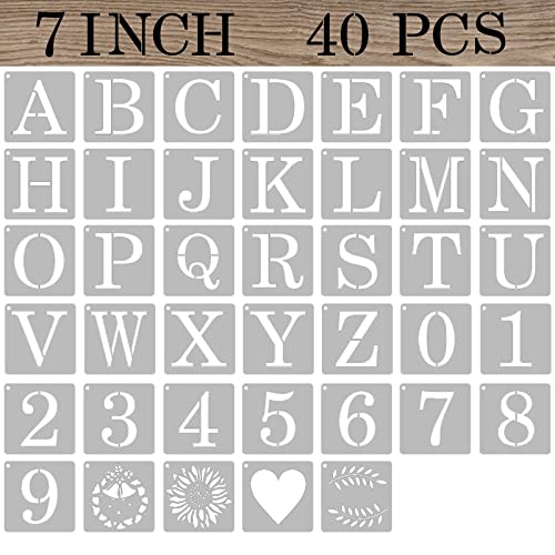 7 Inch Letter Stencils Numbers Craft Stencils, 40 Pcs Reusable Plastic Alphabet Drawing Templates for Painting on Wood, Wall, Fabric, Rock, Signage, Door Porch - size: 7 Inch