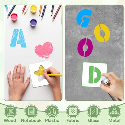 80Pcs Letter Stencils Alphabet and Number Stencil for Painting Reusable Small Alphabet Stencil for Crafts Letter Drawing Stencils on Wall DIY Art Project Rock Fabric Chalkboard (80, 3Inch&4Inch) - size: 3Inch&4Inch