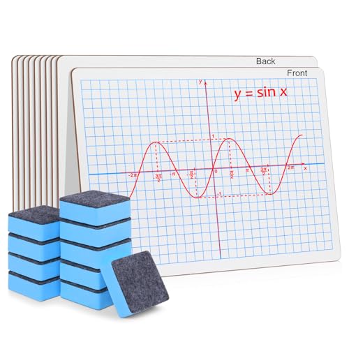 Grid Whiteboard Coordinate XY Axis Graph 9"x12" Small Dry Erase White Board, 10 Pack Double-Sided Math Whiteboard Portable for Students Classroom Teachers School Supplies