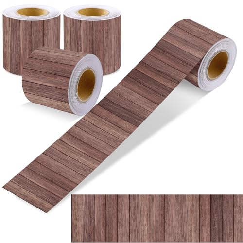 Aodaer 3 Rolls 98.4 ft Brown Wood Grain Bulletin Board Borders, Wood Design Straight Border Trims, Decorative Classroom Rolled Bulletin Border for Back to School Blackboard Decoration - style: Wood Grain