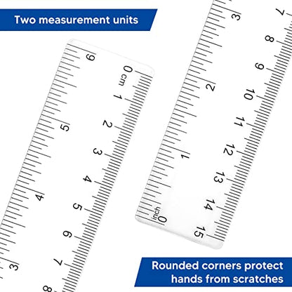 Zonon 100 Pcs 6 Inch Rulers Bulk Clear Plastic Flexible Straight Rulers with Inches and Centimeters First Day of School Gift for Students Back to School Office Supplies - color: Clear