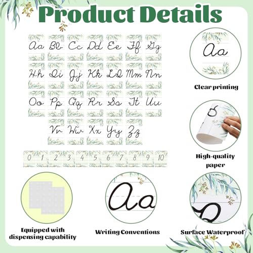 Gilprop Eucalyptus Bulletin Board Alphabet Letters, 37 Pcs Cursive Abc Alphabet Poster Classroom Decor Set Preschool Kindergarten Primary School Classroom Wall Decor Daycare Homeschool Supplies - style: Eucalyptus