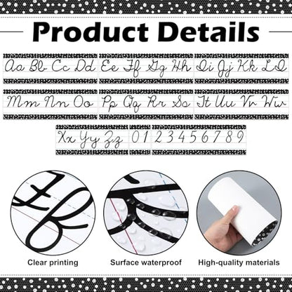 Set of 9 Cursive Writing Bulletin Board Cursive Alphabet Wall Strip for Teacher Supplies, Classroom Teaching Tool, Homeschooling, Kids Education(Black Dot) - style: Black Dot