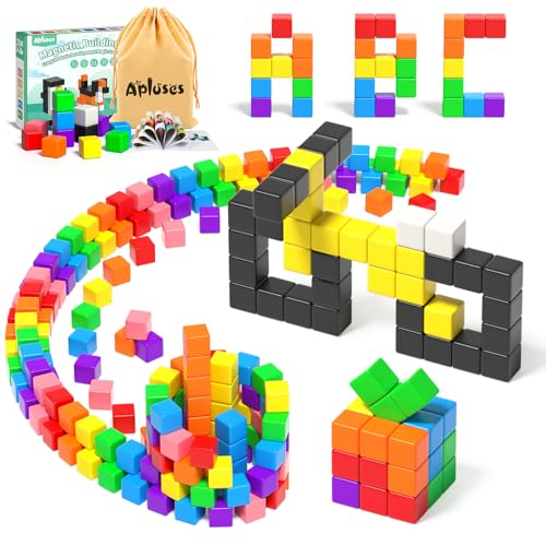 Apluses 54 PCS Magnetic Blocks, Magnetic Building Blocks for Toddlers 3+, Montessori Toys, Magnet Cubes, Preschool STEM Educational Sensory Magnet Toys for Kids Ages 3-5 Year Old Boys and Girls