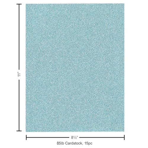 PA Paper Accents Glitter Cardstock 8.5" x 11" Sky Blue, 85lb colored cardstock paper for card making, scrapbooking, printing, quilling and crafts, 15 piece pack