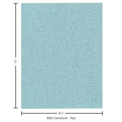 PA Paper Accents Glitter Cardstock 8.5" x 11" Sky Blue, 85lb colored cardstock paper for card making, scrapbooking, printing, quilling and crafts, 15 piece pack